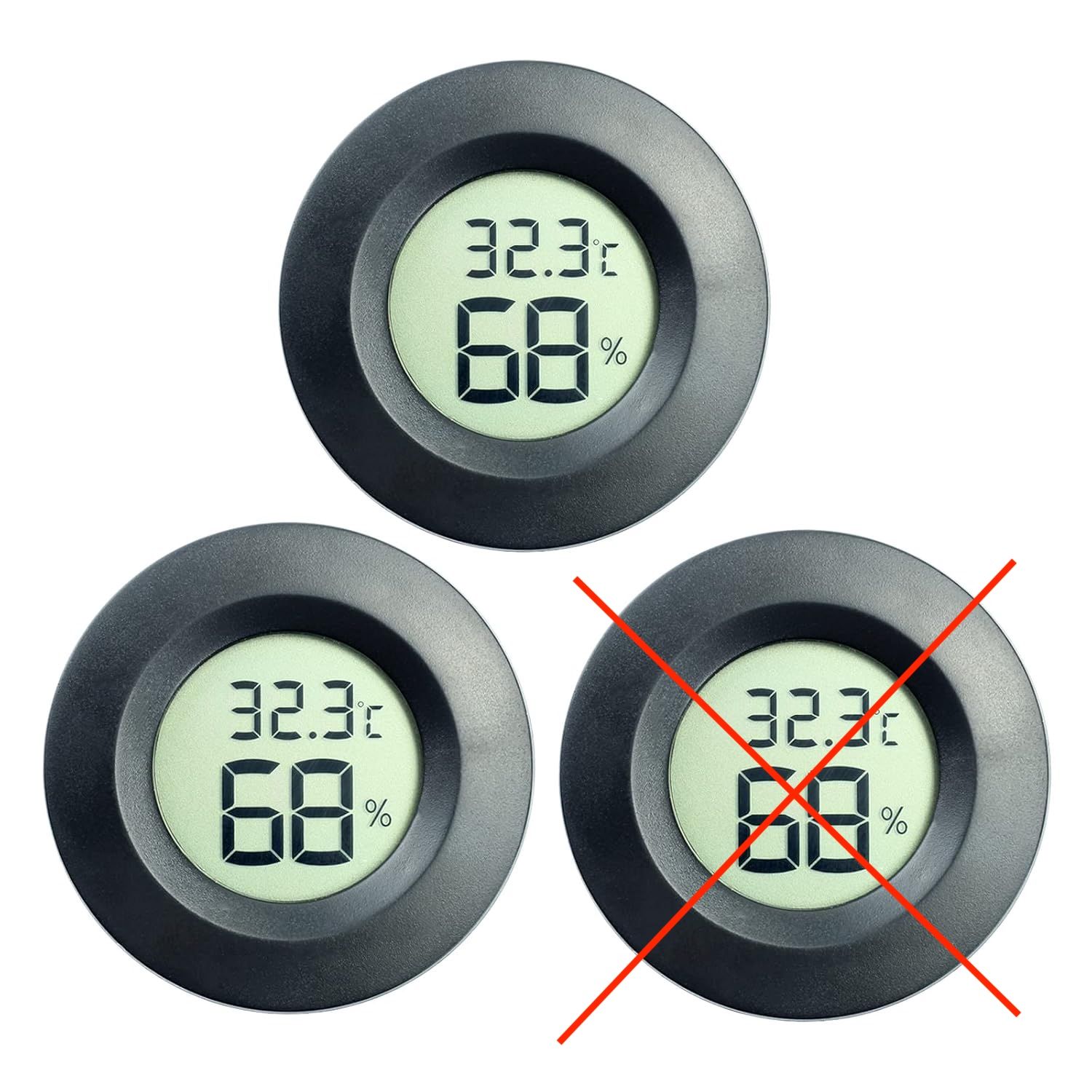 DIFCUL 3x Mini LCD Termometr do Humiadorów Inkubatorów (2 szt.) Czarny