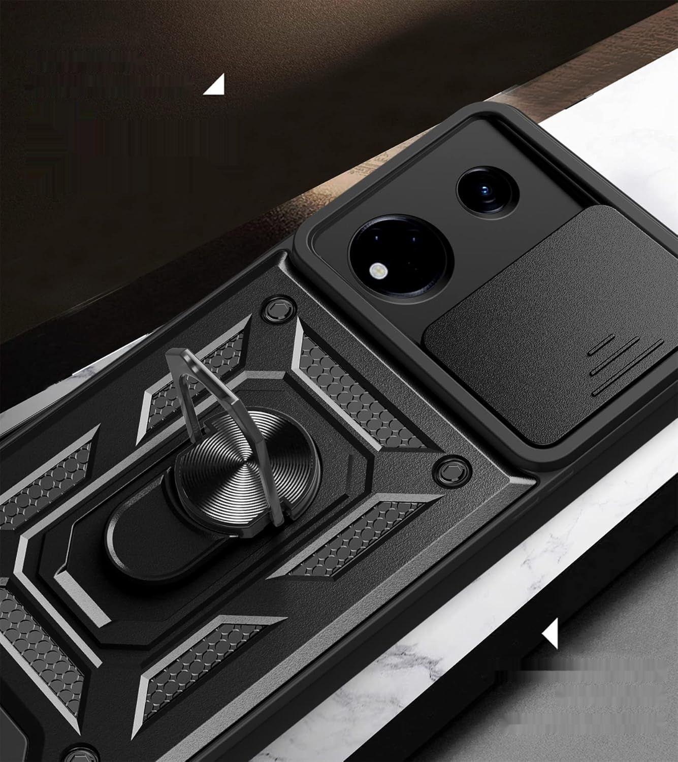 Ysnzaq Etui do Oppo Reno 8T 5G, SLJ Czarny, poliwęglan, stojak.