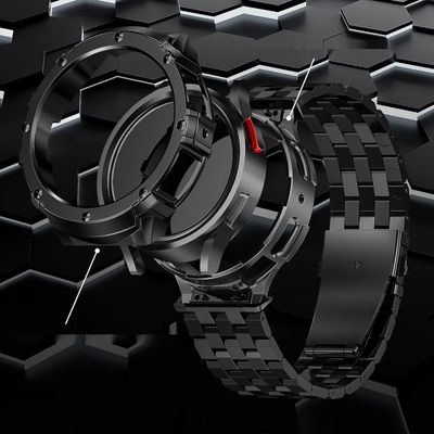 HASLFM Pasek 45mm dla Samsung Galaxy Watch 5 Pro, stal nierdzewna, czarny.
