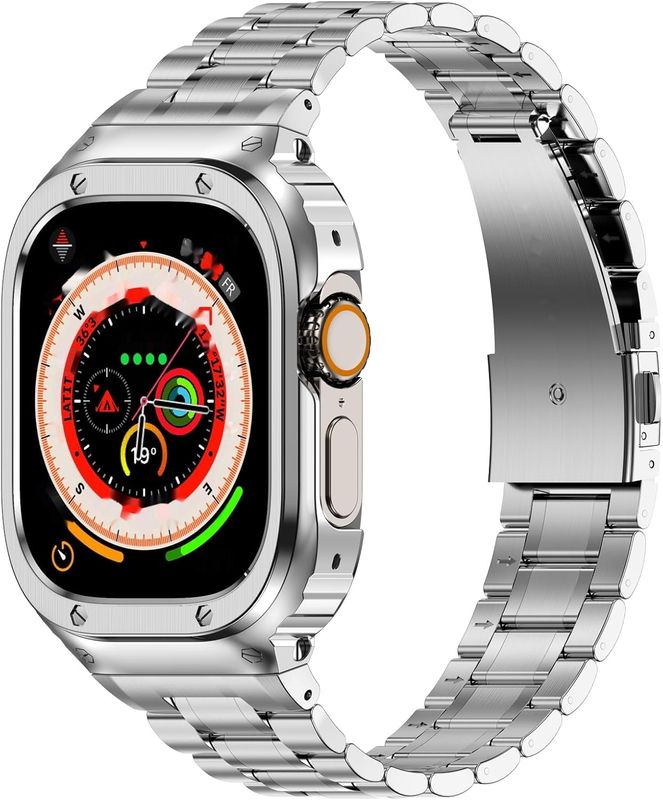 Amznew Bransoleta do Apple Watch ze stali nierdzewnej z etui, Ultra 49mm
