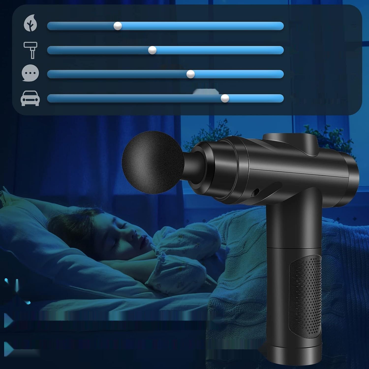 Pistolet do masażu, Masażer 30 prędkości, LCD, 10 głowic, cichy.