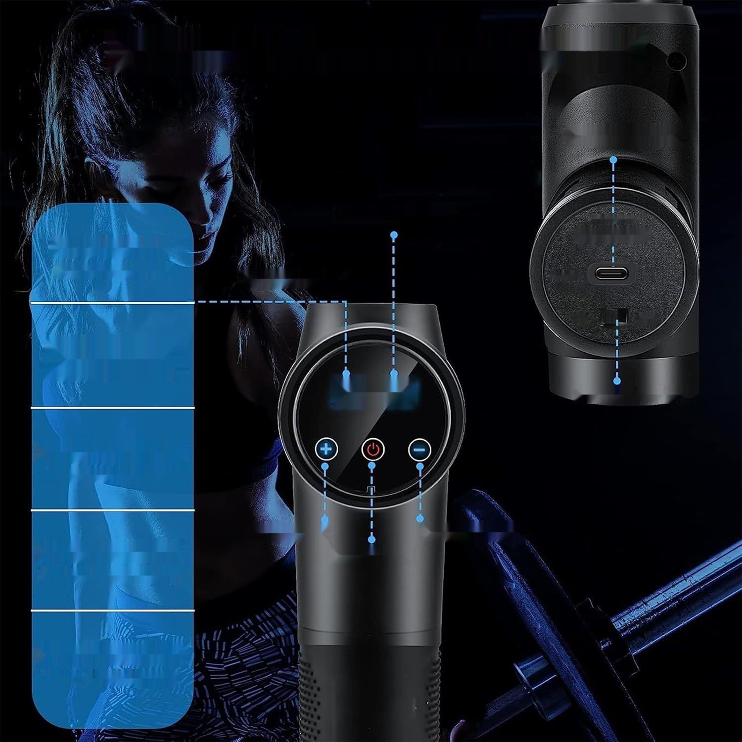 Pistolet do masażu, Masażer 30 prędkości, LCD, 10 głowic, cichy.