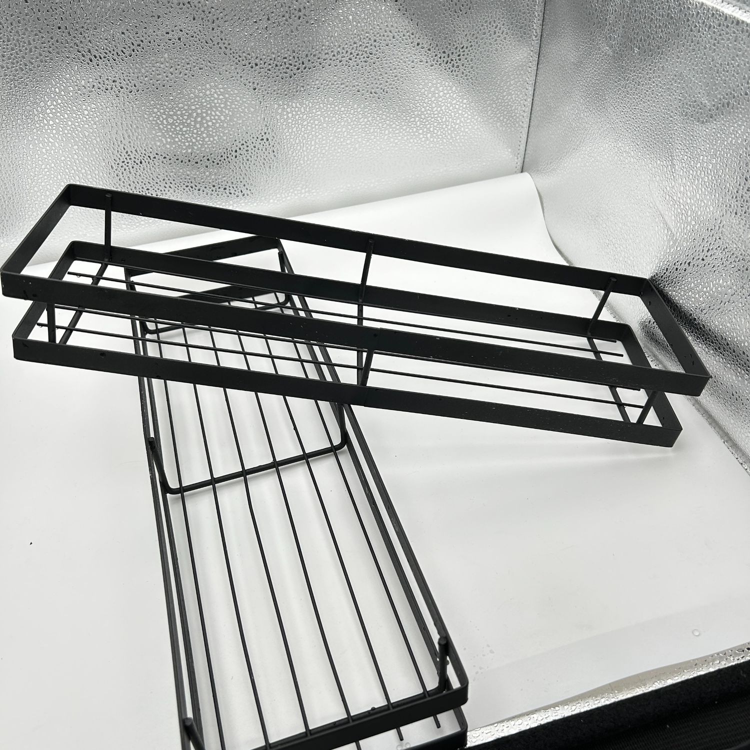 YunNasi Półka na Przyprawy, Bez Wiercenia, Czarny Metal, 2 Poziomy, 40 cm