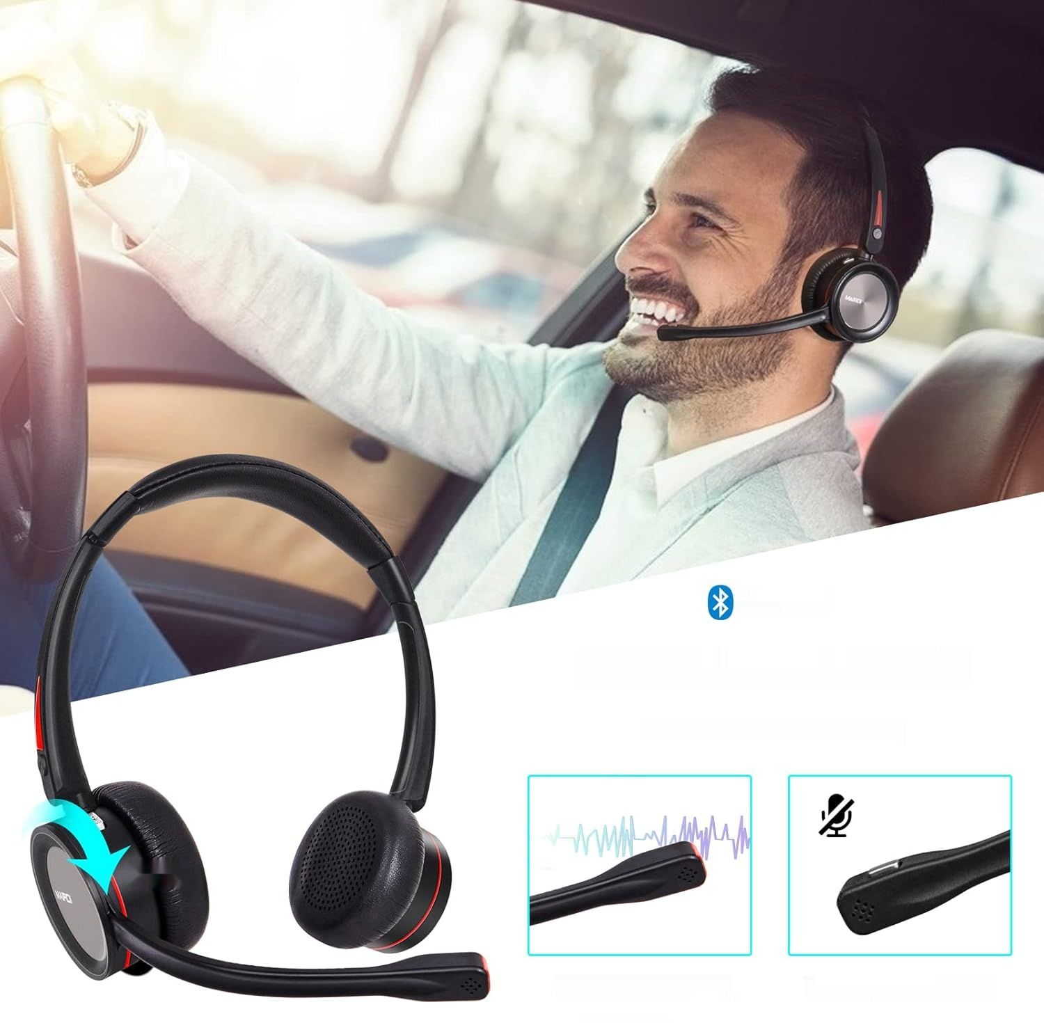 Mairdi Bezprzewodowy Zestaw Słuchawkowy z Mikrofonem, Bluetooth 5.0