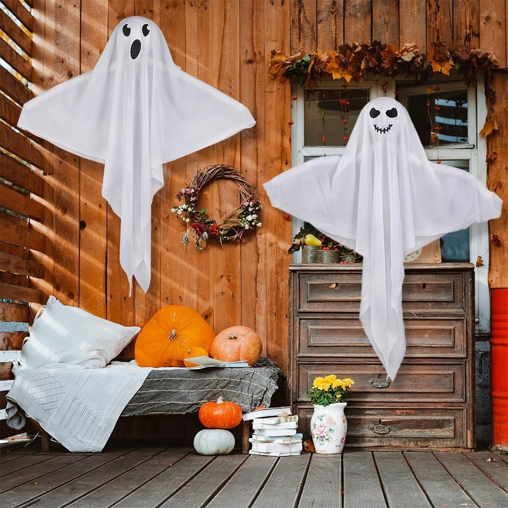 Bseical Zestaw 2 Duchów z LED, 60 cm Dekoracje Halloweenowe na Ogród