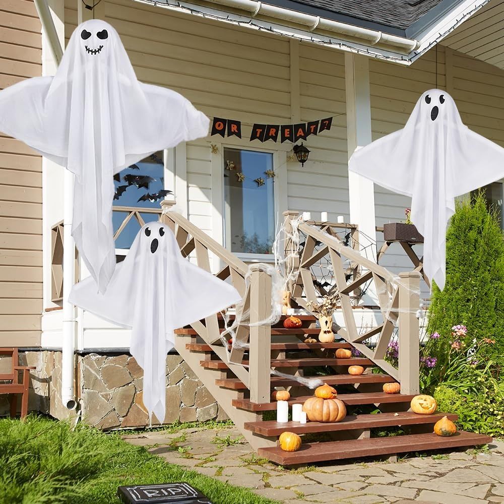 Bseical Zestaw 2 Duchów z LED, 60 cm Dekoracje Halloweenowe na Ogród