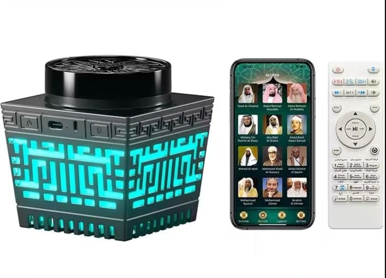 Palnik Bakhoor 3w1 + lampa Koran + zegar azan – Bluetooth HD Audio
