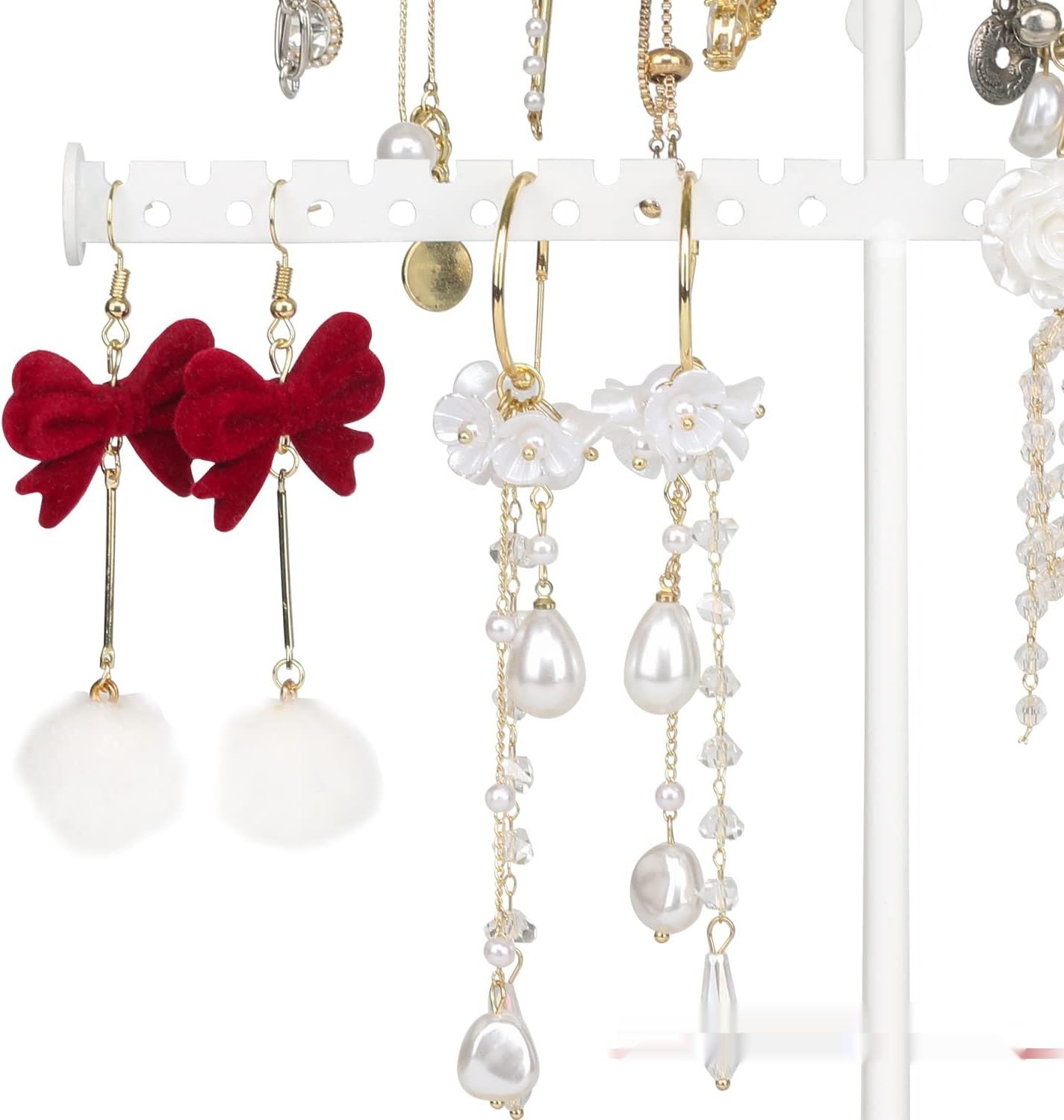 Stojak na biżuterię JUPELI: nowoczesny design, regulowana wysokość, taca.