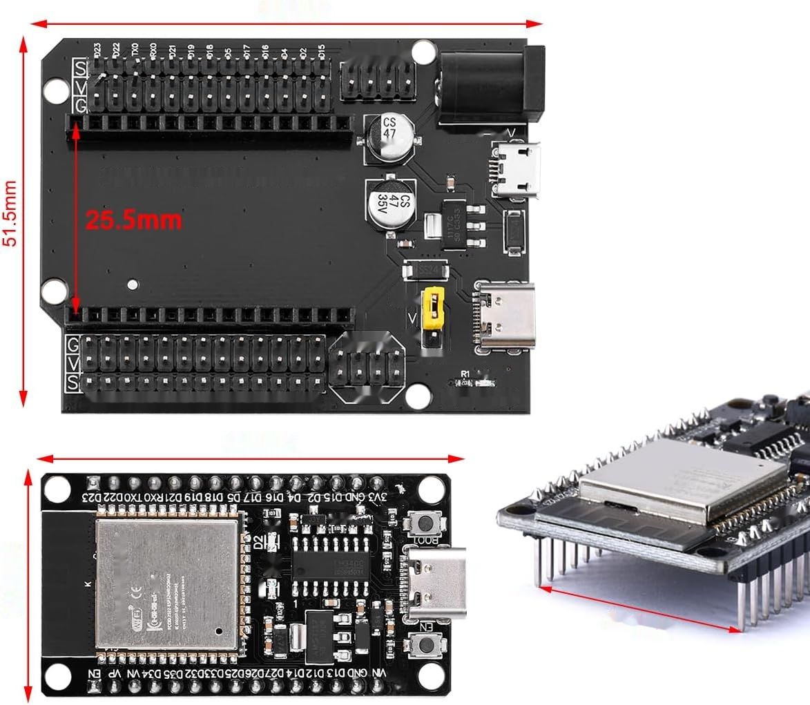 2 Zestawy ESP32S i Adapter Terminalowy, NodeMcu ESP32 Wroom 32 WLAN WiFi BT CH340