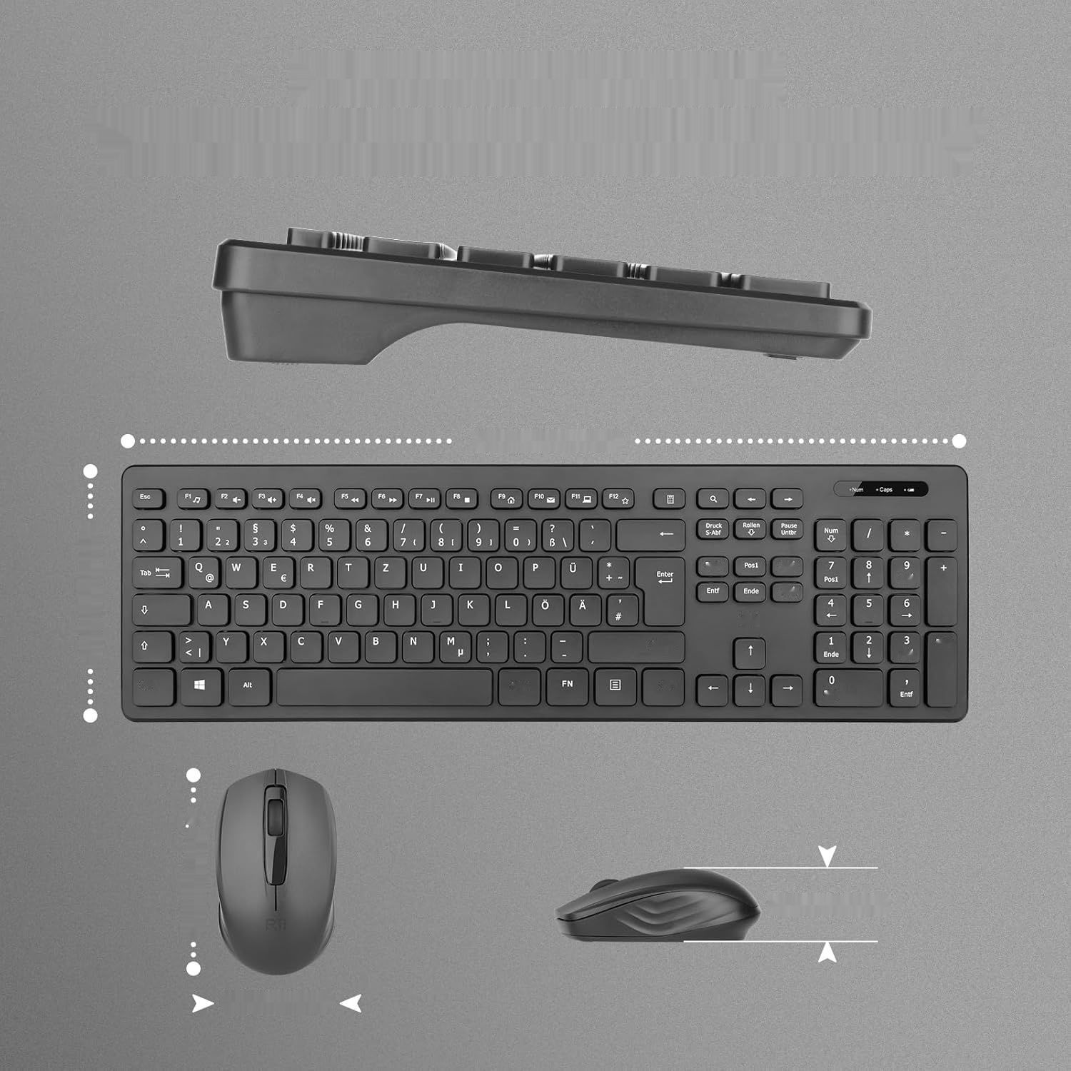 Klawiatura i mysz Rii, bezprzewodowa, PC/Laptop/TV, układ niemiecki, czarny