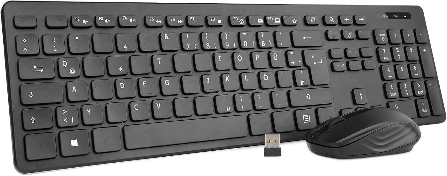 Klawiatura i mysz Rii, bezprzewodowa, PC/Laptop/TV, układ niemiecki, czarny