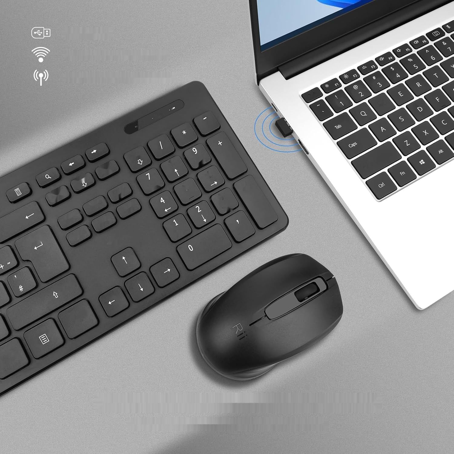 Klawiatura i mysz Rii, bezprzewodowa, PC/Laptop/TV, układ niemiecki, czarny