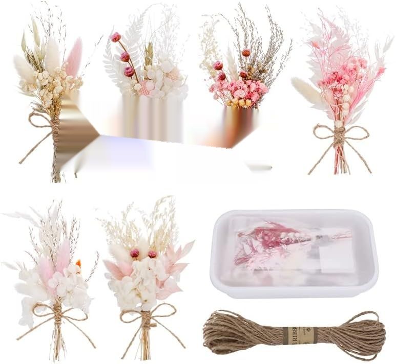 Heyu-Lotus Zestaw 6 mini bukietów suszonych kwiatów gypsophila, DIY.