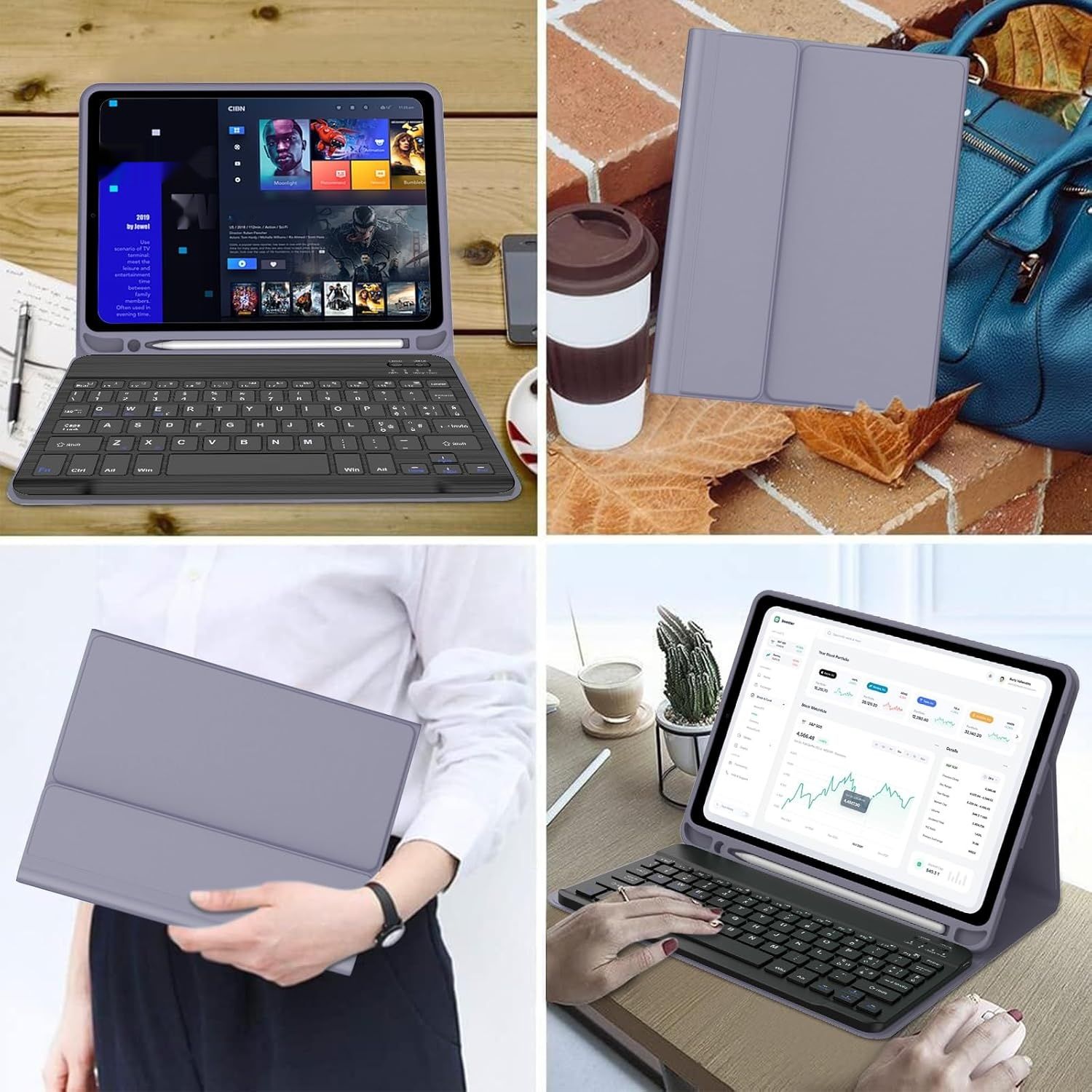 JADEMALL Klawiatura iPad 10. generacji, Włoska QWERTY Bluetooth, Fioletowa