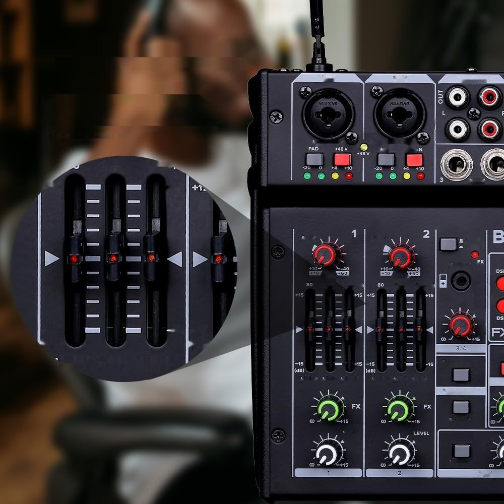 BOMGE 04E Mikser Audio Karaoke, Mikser 4-Kanałowy z Mikrofonem UHF