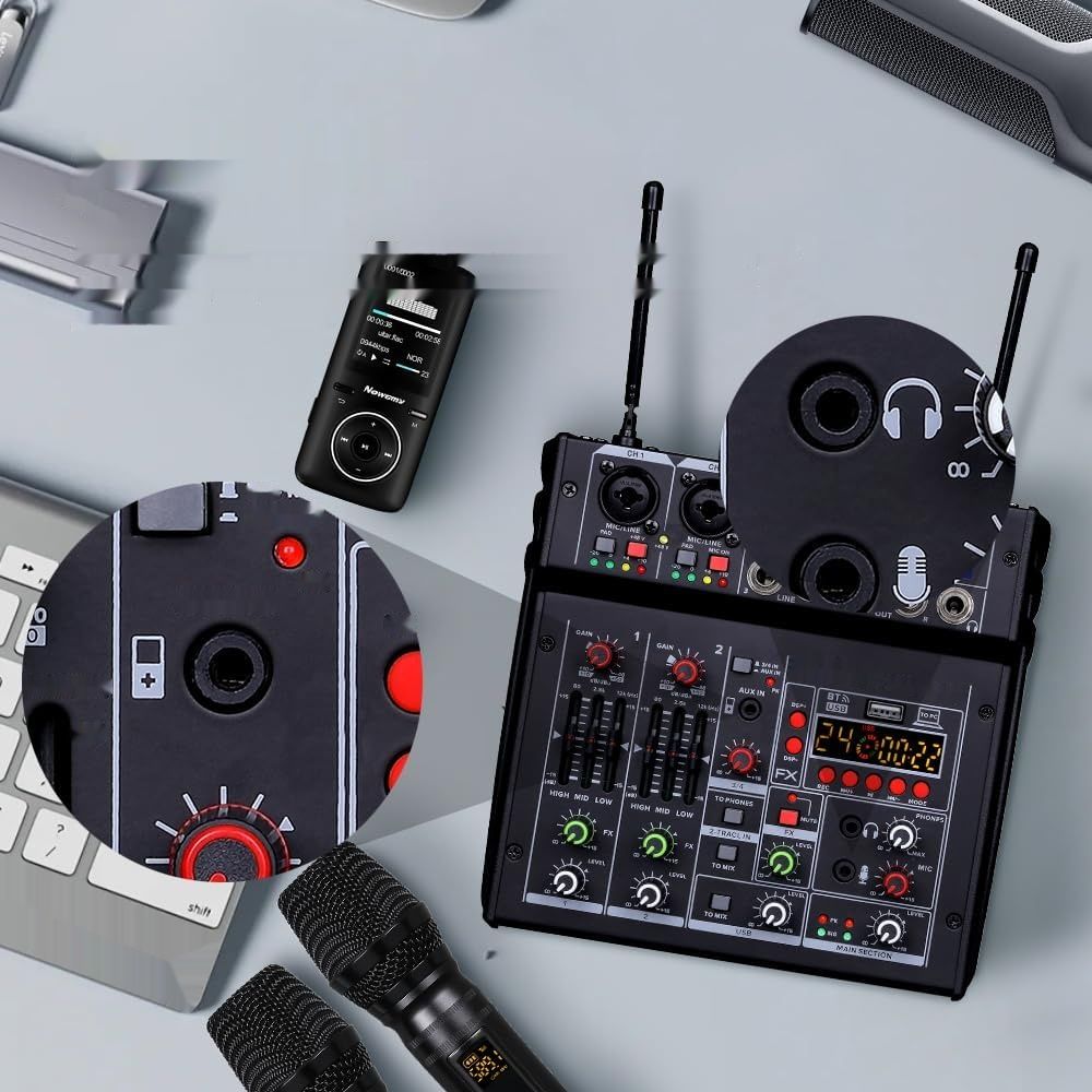 BOMGE 04E Mikser Audio Karaoke, Mikser 4-Kanałowy z Mikrofonem UHF