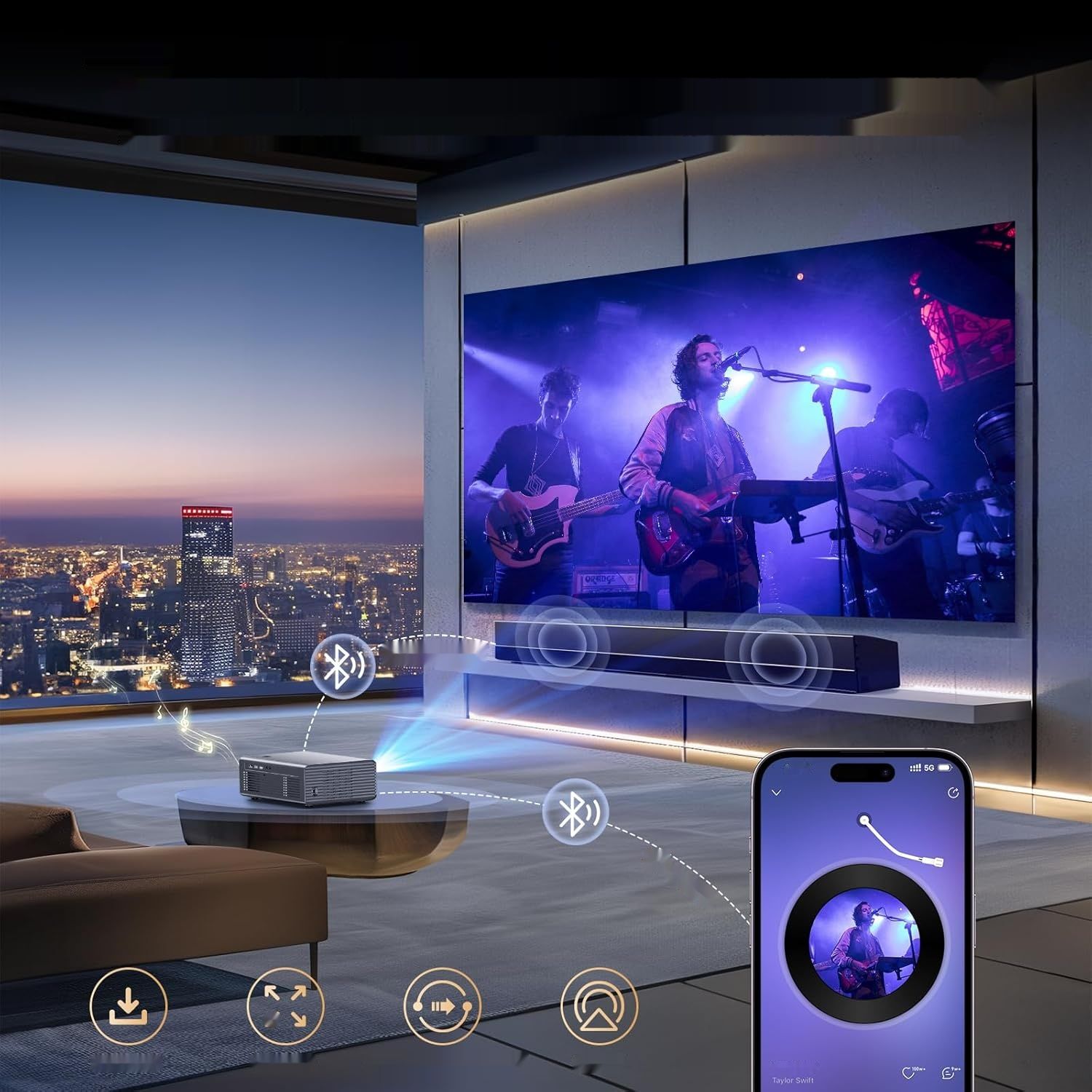 iSinbox 4K Wsparcie Projektor Zewnętrzny z WiFi 6 i Bluetooth