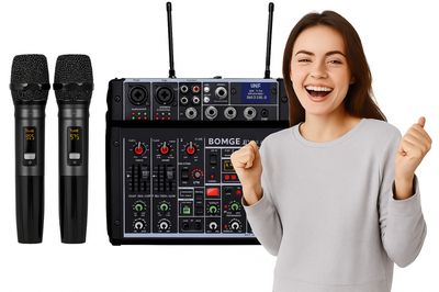 BOMGE 04E Mikser Audio Karaoke, Mikser 4-Kanałowy z Mikrofonem UHF