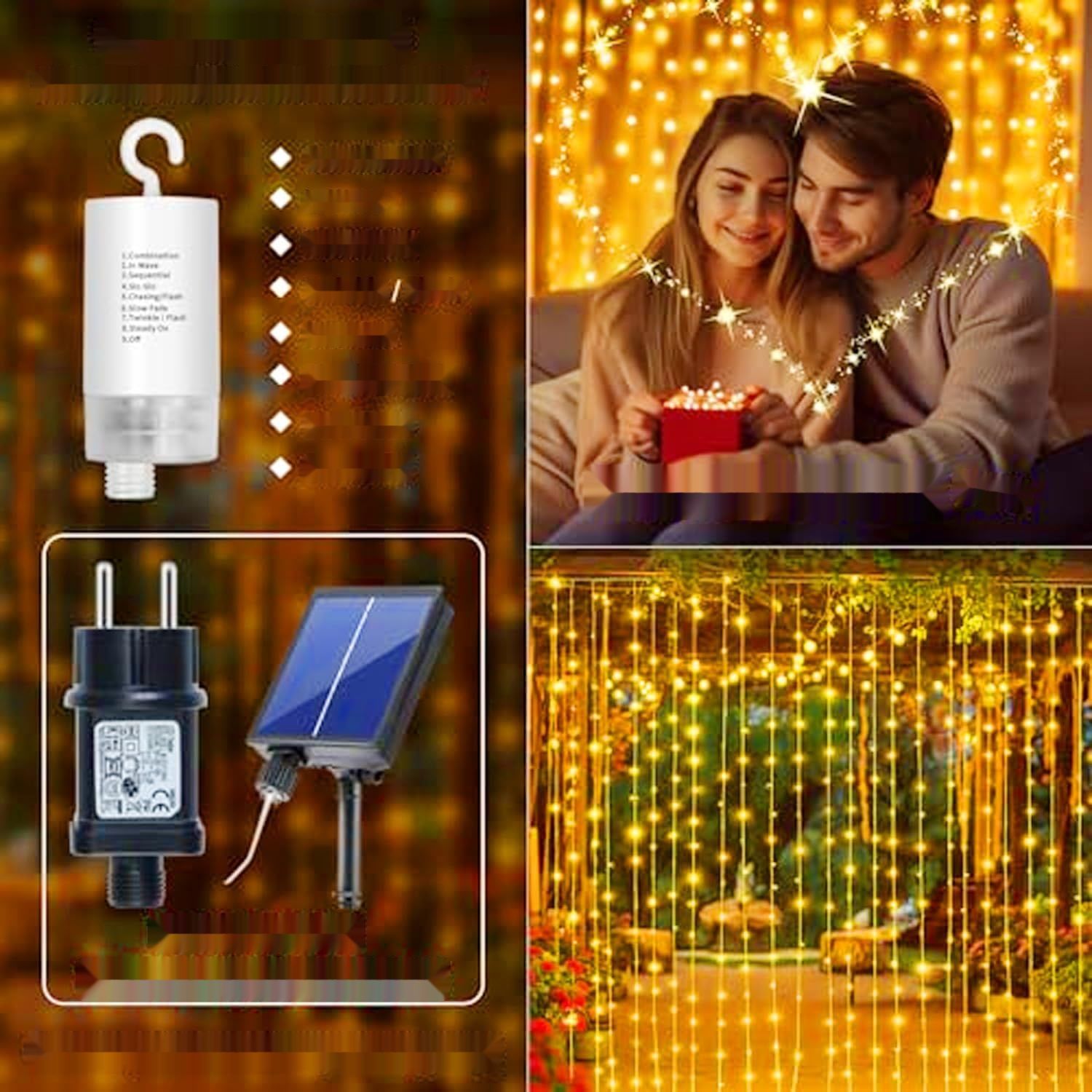 GCMacau Kurtyna Świetlna 3x3 m 300 LED, Wodoodporna IP65, 8 Trybów