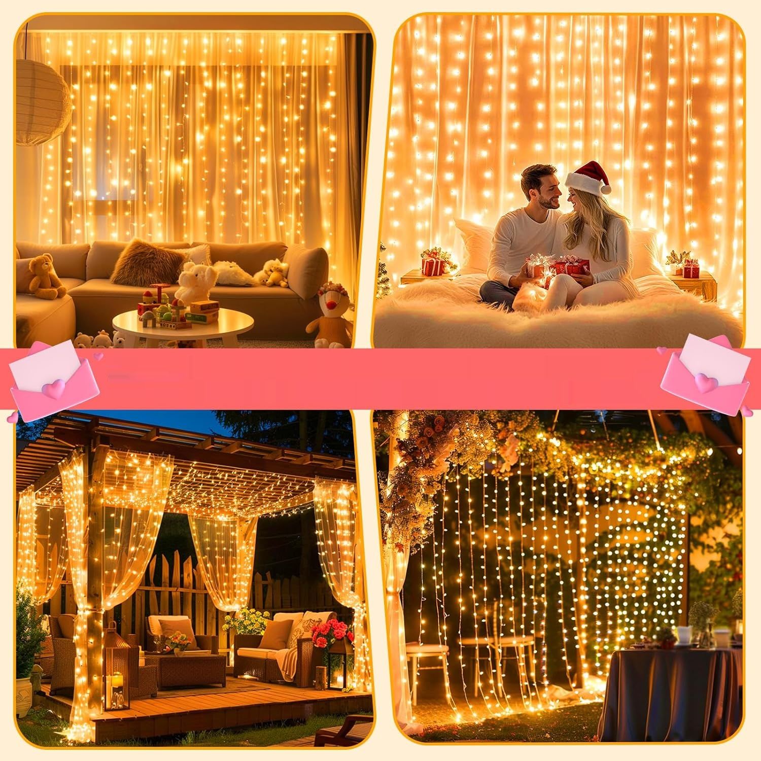 GCMacau Kurtyna Świetlna 3x3 m 300 LED, Wodoodporna IP65, 8 Trybów