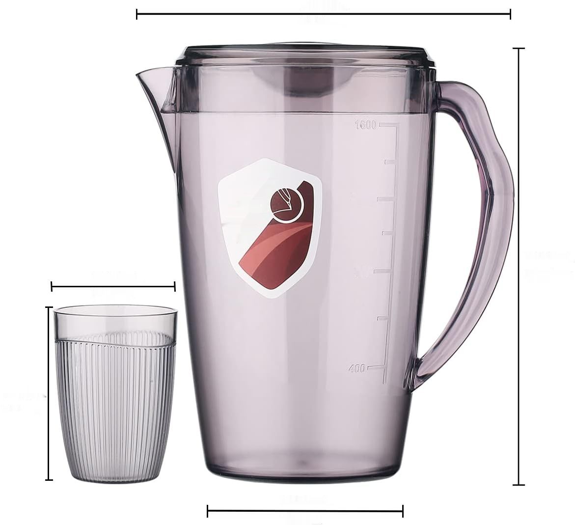 HOMQUEN Plastikowy Dzbanek z 3 Szklankami, 60 oz/1,8 L (Szary)