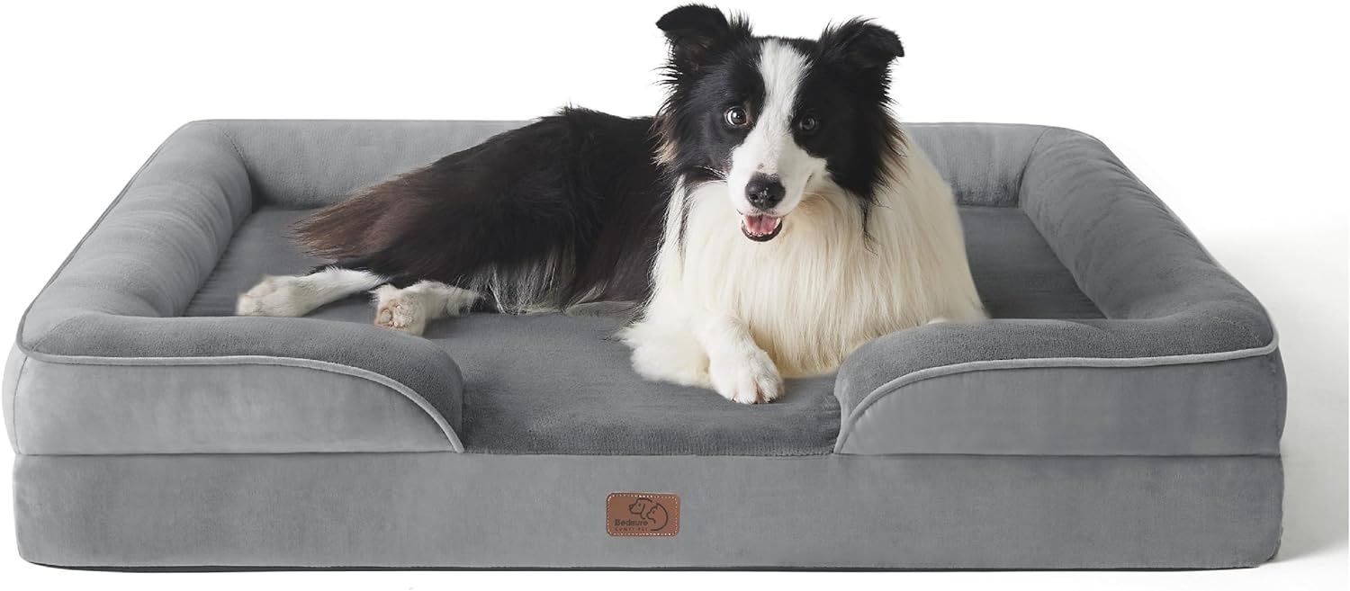 BEDSURE Ortopedyczne Łóżko dla Psa, Ergonomiczna Sofa, Szary