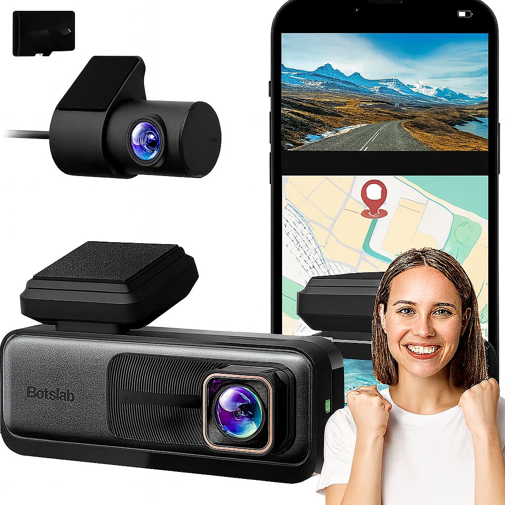 BOTSLAB Kamera Samochodowa Przednia Tylna 4K Dash Cam GPS z WiFi