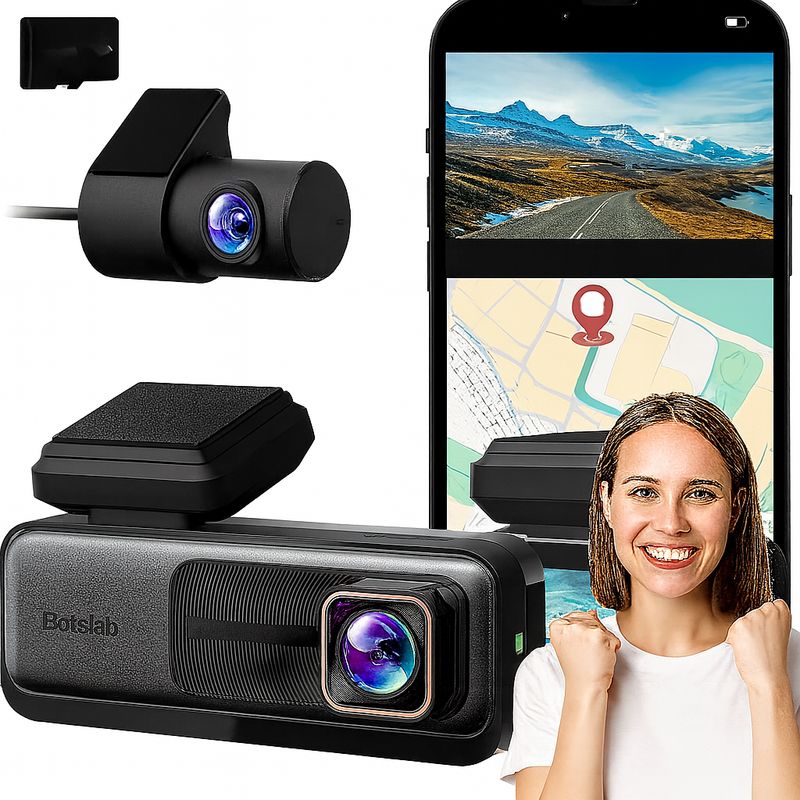 BOTSLAB Kamera Samochodowa Przednia Tylna 4K Dash Cam GPS z WiFi