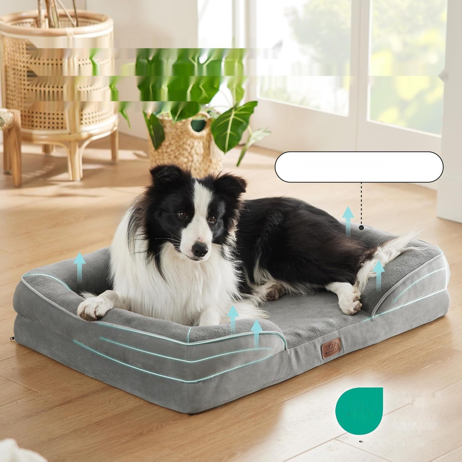 BEDSURE Ortopedyczne Łóżko dla Psa, Ergonomiczna Sofa, Szary