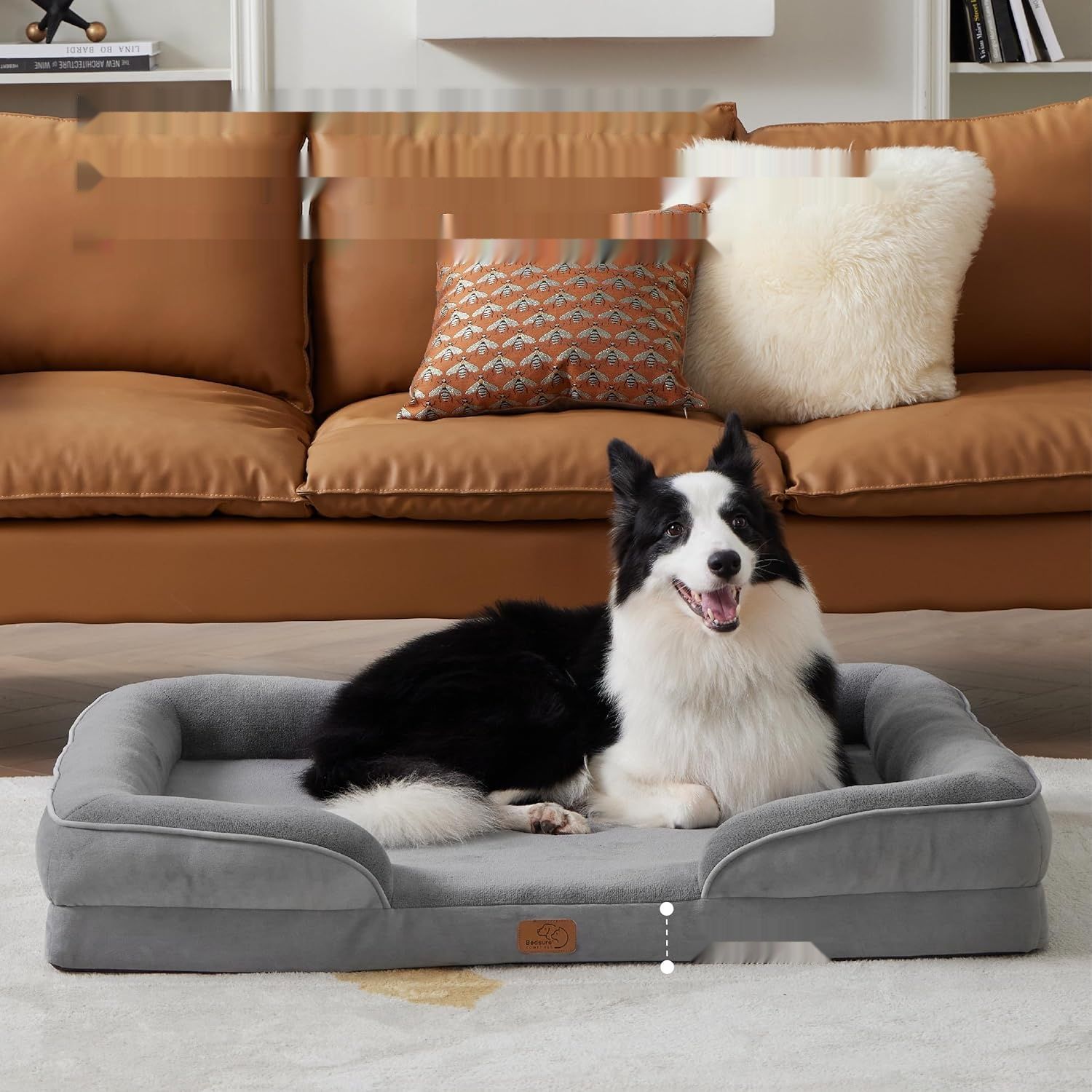 BEDSURE Ortopedyczne Łóżko dla Psa, Ergonomiczna Sofa, Szary