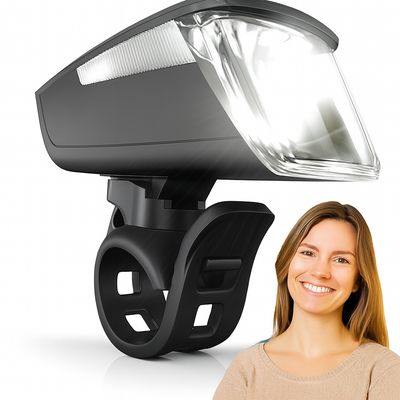 Przednia lampka rowerowa VELMIA StVZO, LED, wodoodporna, ładowalna, czarna.