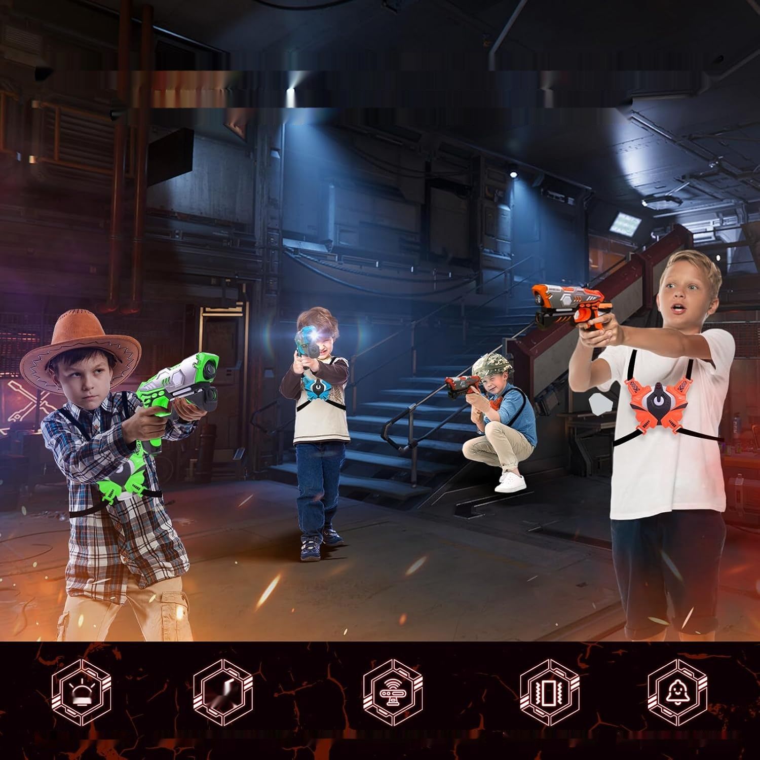 Vatos Ładowalny Karabin Laserowy, Zestaw Laser Tag z 4 Karabinami i Kamizelkami