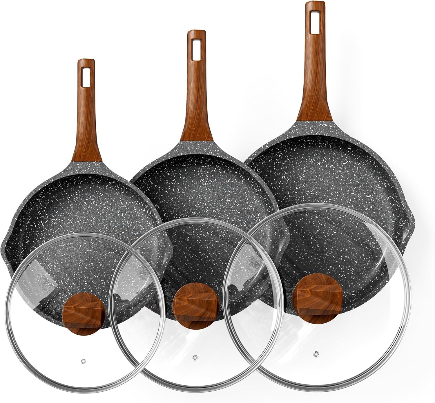 RIOVARM Zestaw Patelni Indukcyjnych z Pokrywkami 20 cm, 24 cm, 28 cm