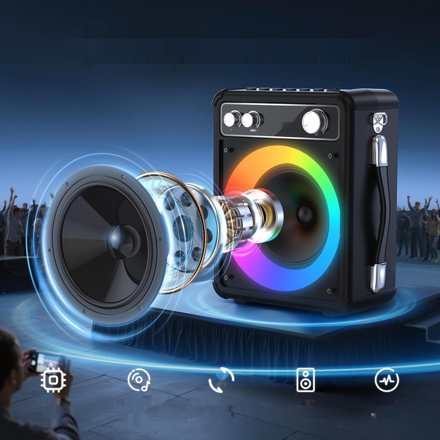 Ankuka Karaoke Machine, Przenośny Głośnik Bluetooth z 2 Mikrofonami