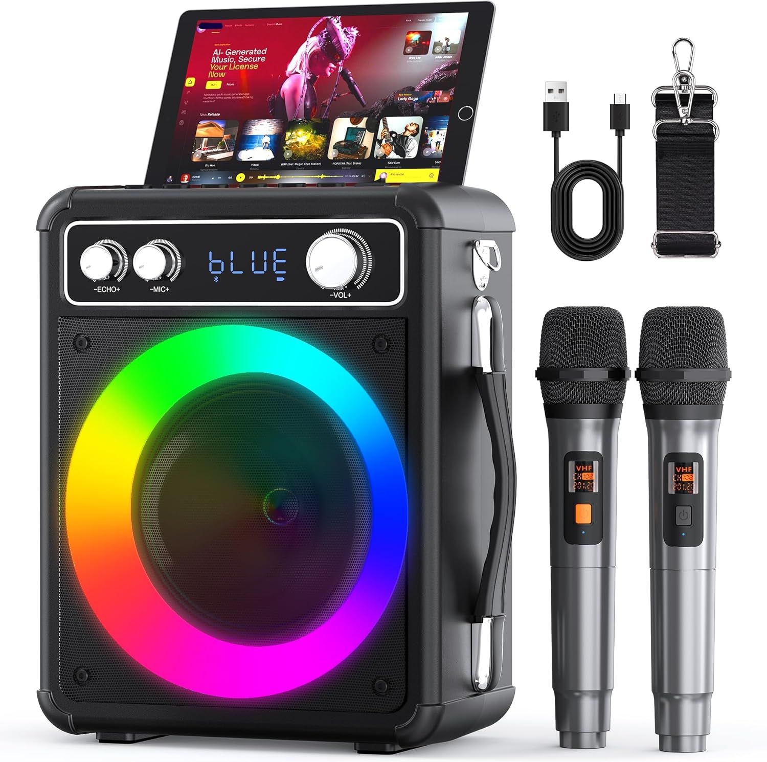 Ankuka Karaoke Machine, Przenośny Głośnik Bluetooth z 2 Mikrofonami