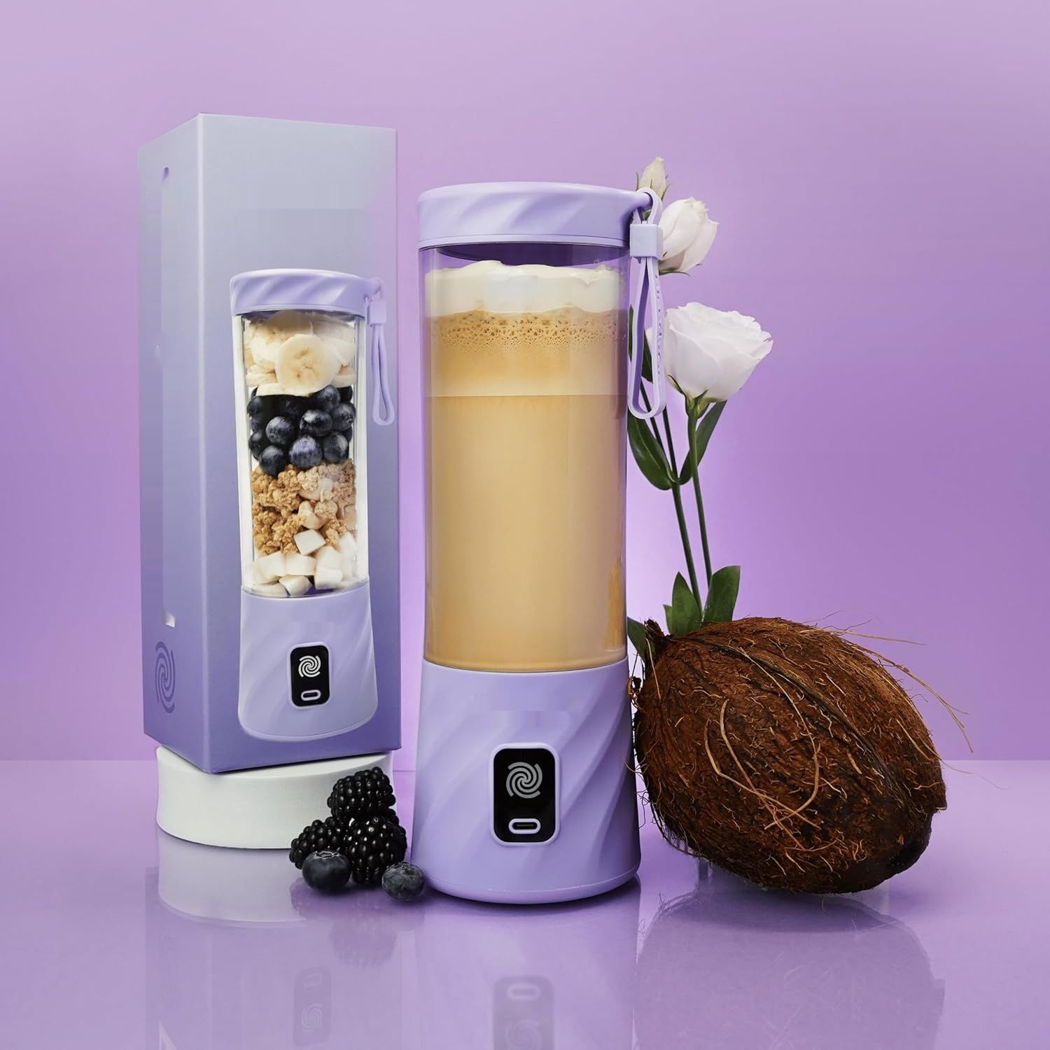 BlendyGo 3 Blender Smoothie Maker, Mini Przenośny, 550 ml, Lawenda