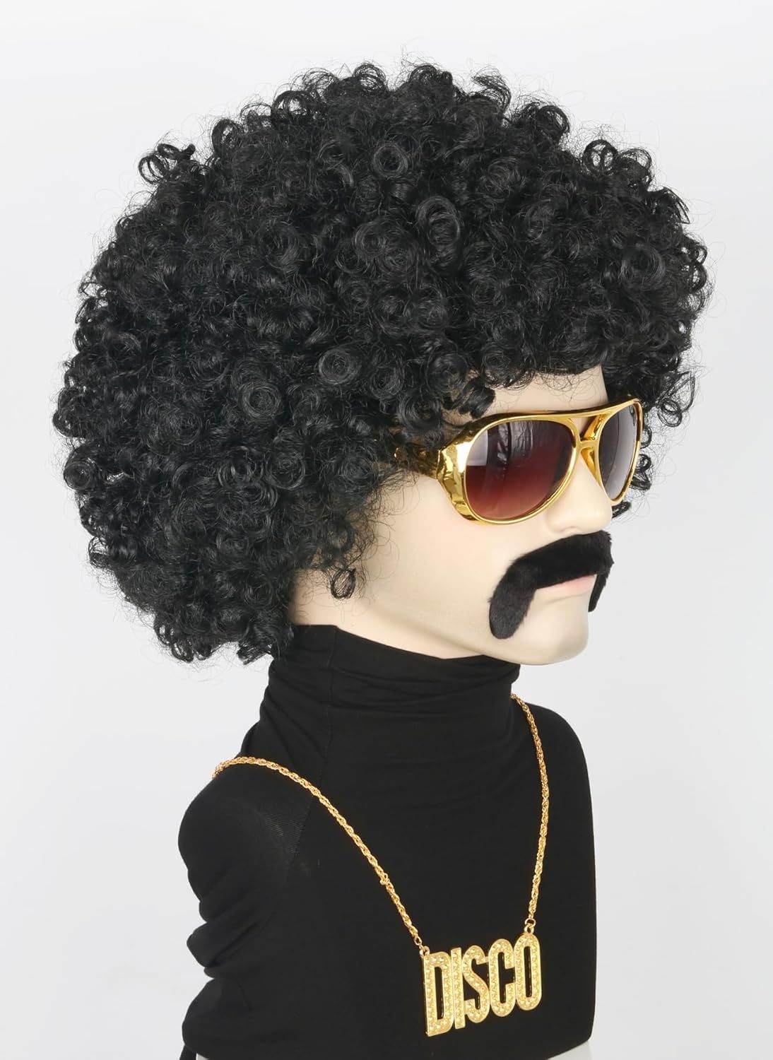 Topcosplay Zestaw Peruk Afro dla Mężczyzn z Okularami, Wąsem, Naszyjnikiem