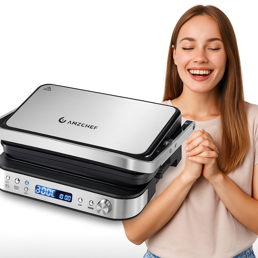 AMZCHEF Wielofunkcyjny 4 w 1 grill kontaktowy, płyta grillowa