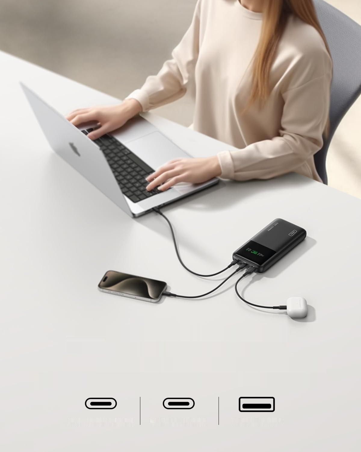 INIU Zewnętrzny Akumulator, Power Bank 140W 27000mAh, USB C PD3.1.