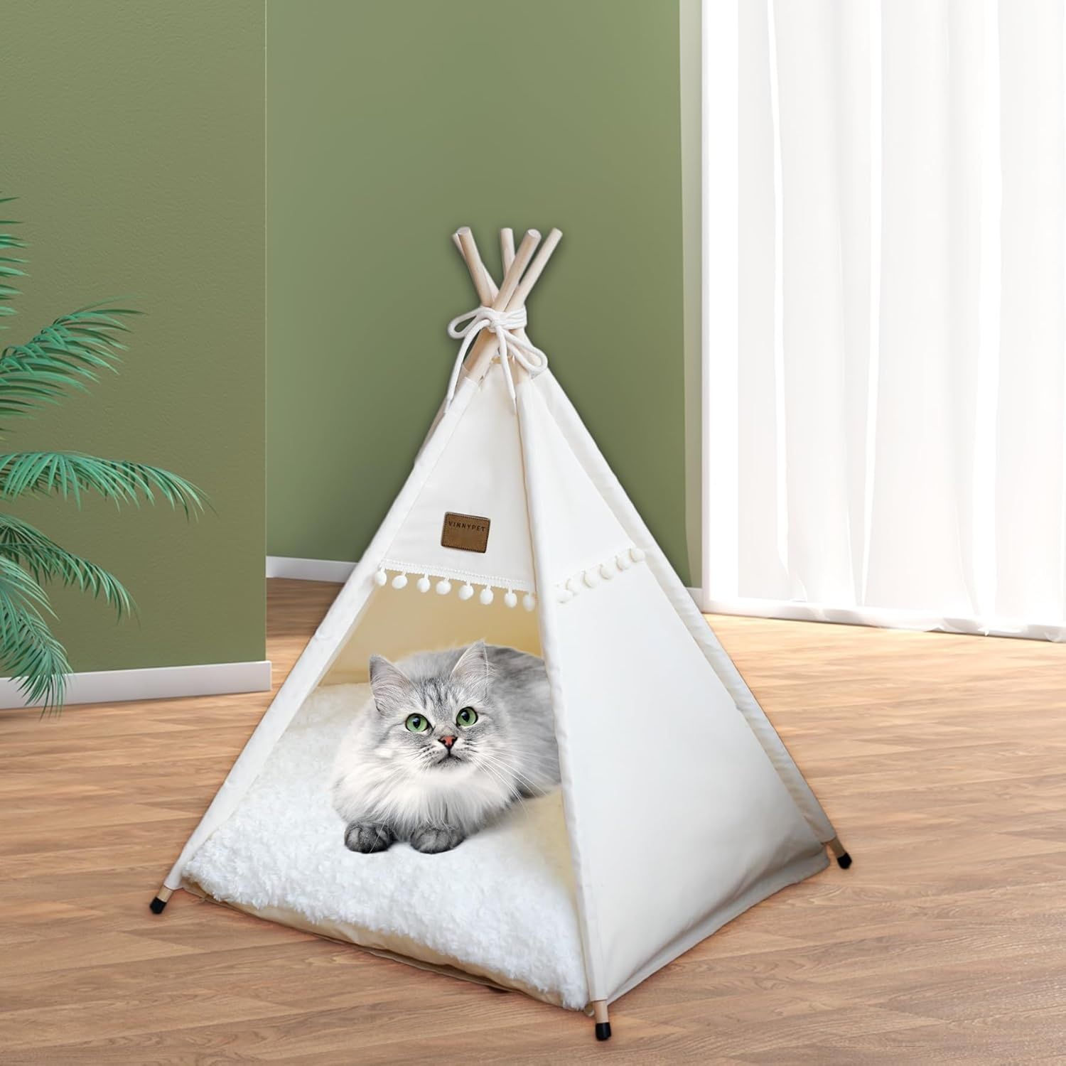 Vinnypet Namiot Tipi dla kotów i psów, domek z pluszową poduszką, L