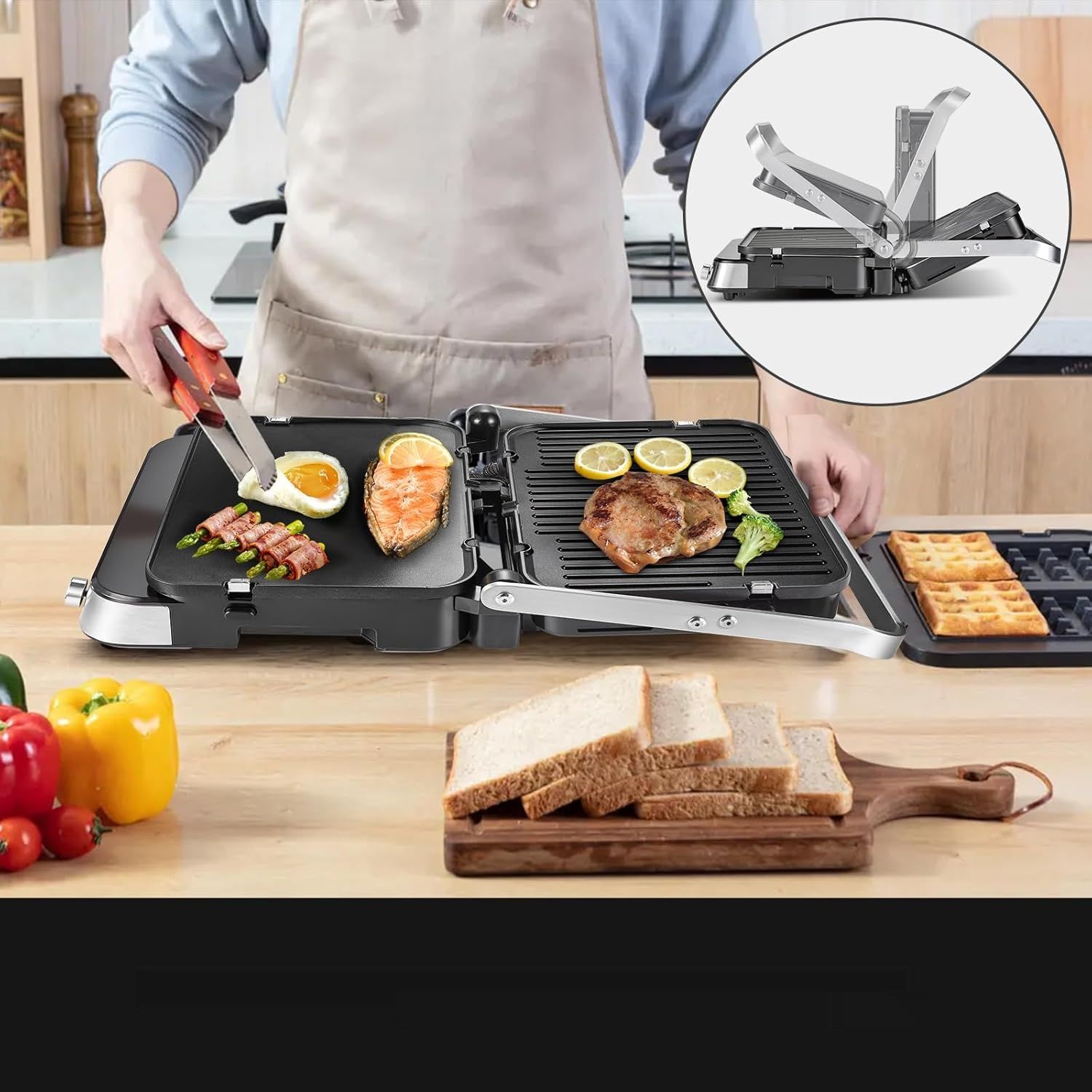 AMZCHEF Wielofunkcyjny 4 w 1 grill kontaktowy, płyta grillowa
