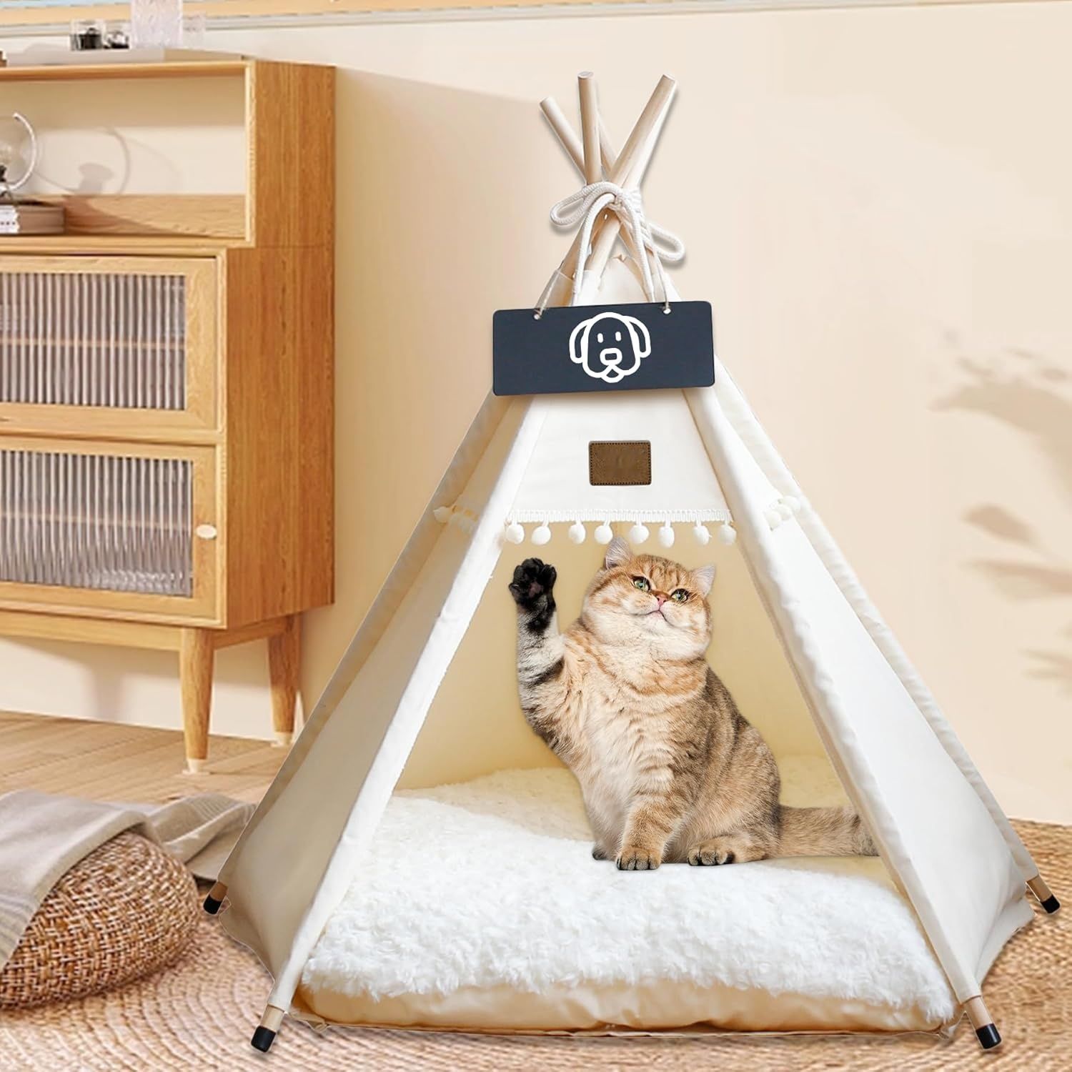 Vinnypet Namiot Tipi dla kotów i psów, domek z pluszową poduszką, L