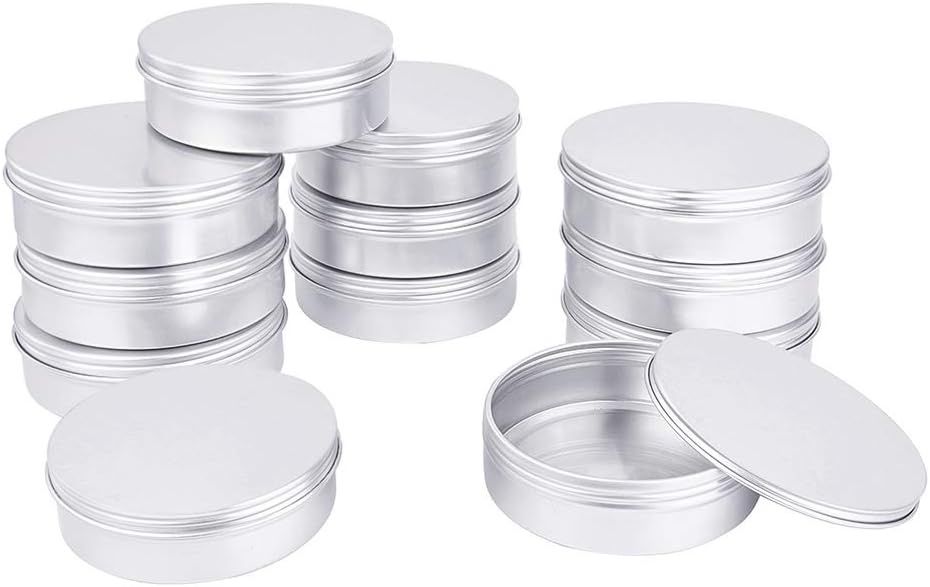 PandaHall 12 szt. Okrągłe Pojemniki Metalowe z Pokrywkami 150ml