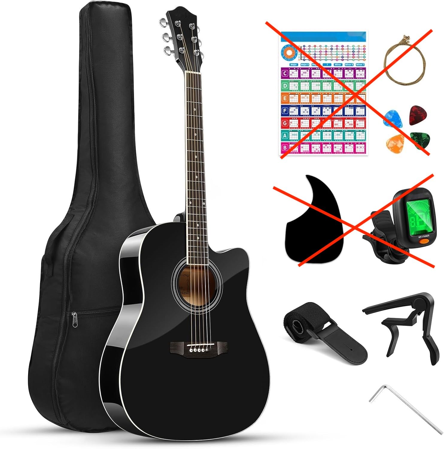 Zestaw Gitar Akustycznych Moukey 41-calowa 4/4, czarna