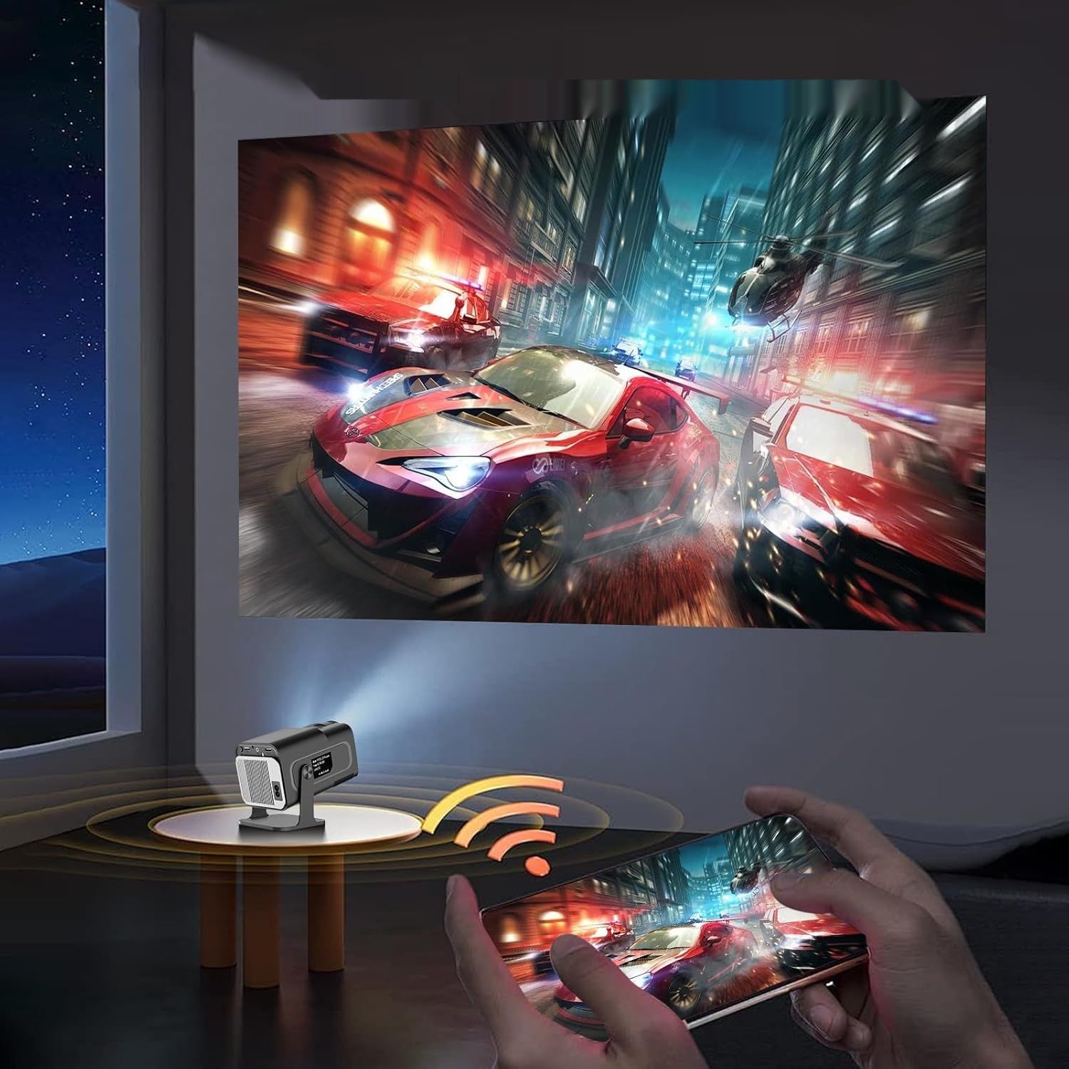 Mini projektor, Full HD 720p, Bluetooth 4K, autofokus, automatyczna korekcja.