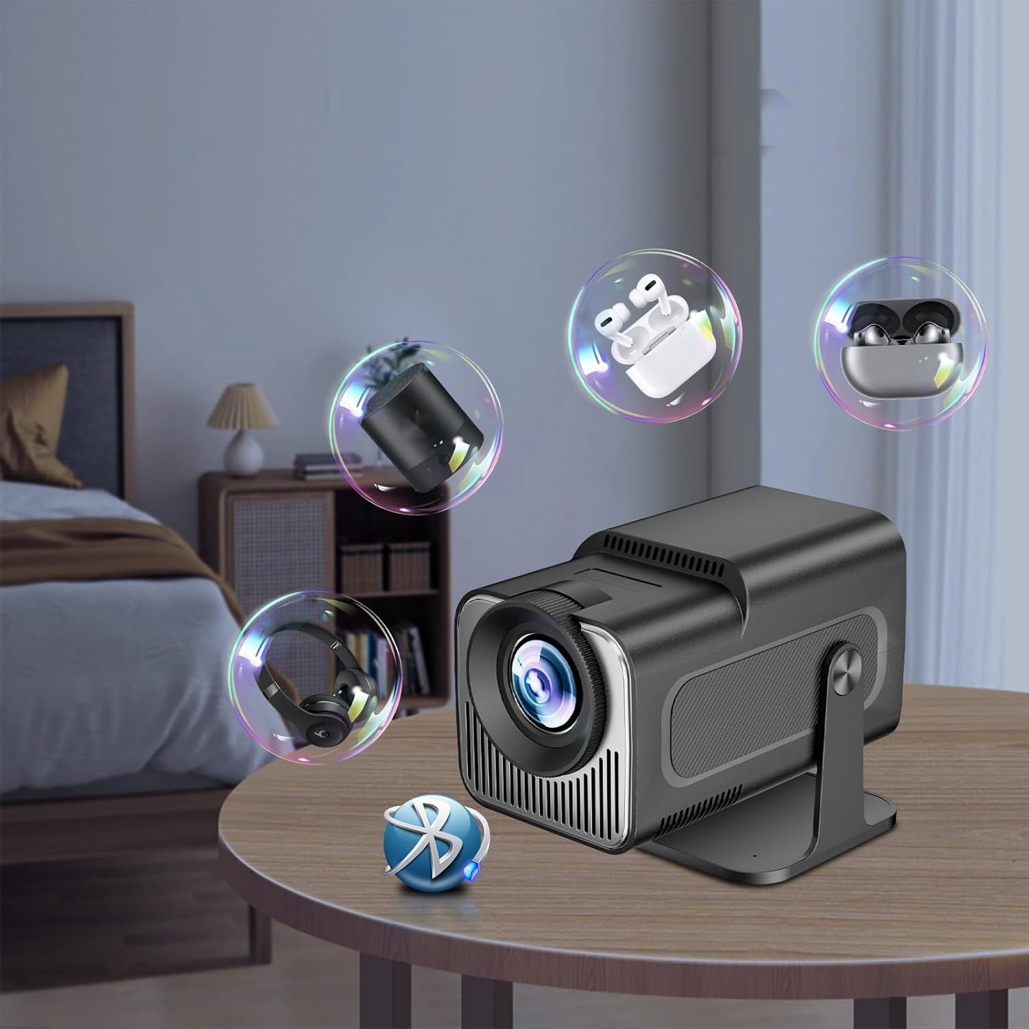 Mini projektor, Full HD 720p, Bluetooth 4K, autofokus, automatyczna korekcja.
