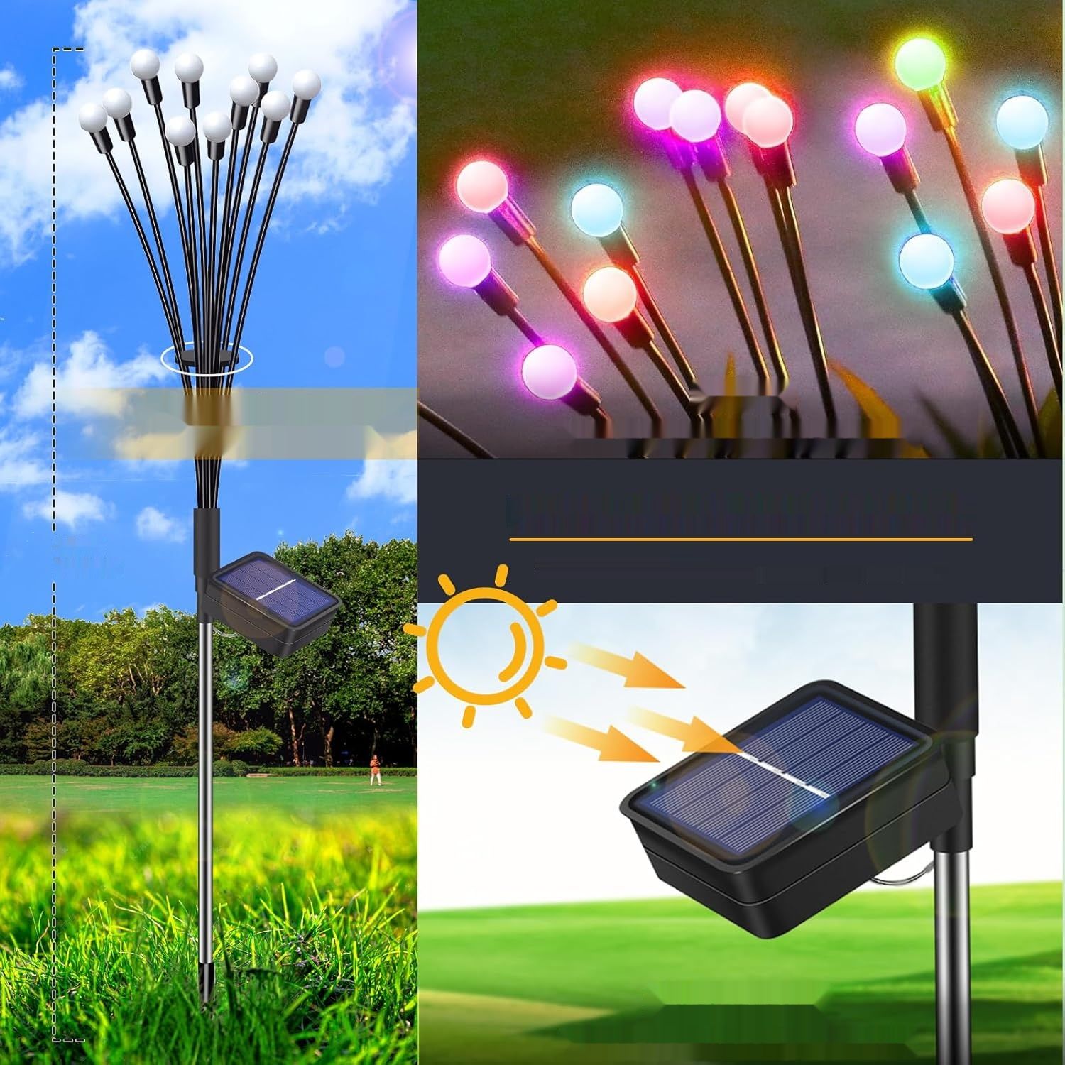 GCMacau Lampy Solarne Zewnętrzne, 40 LED, IP65, Wielokolorowe (3 Sztuki)