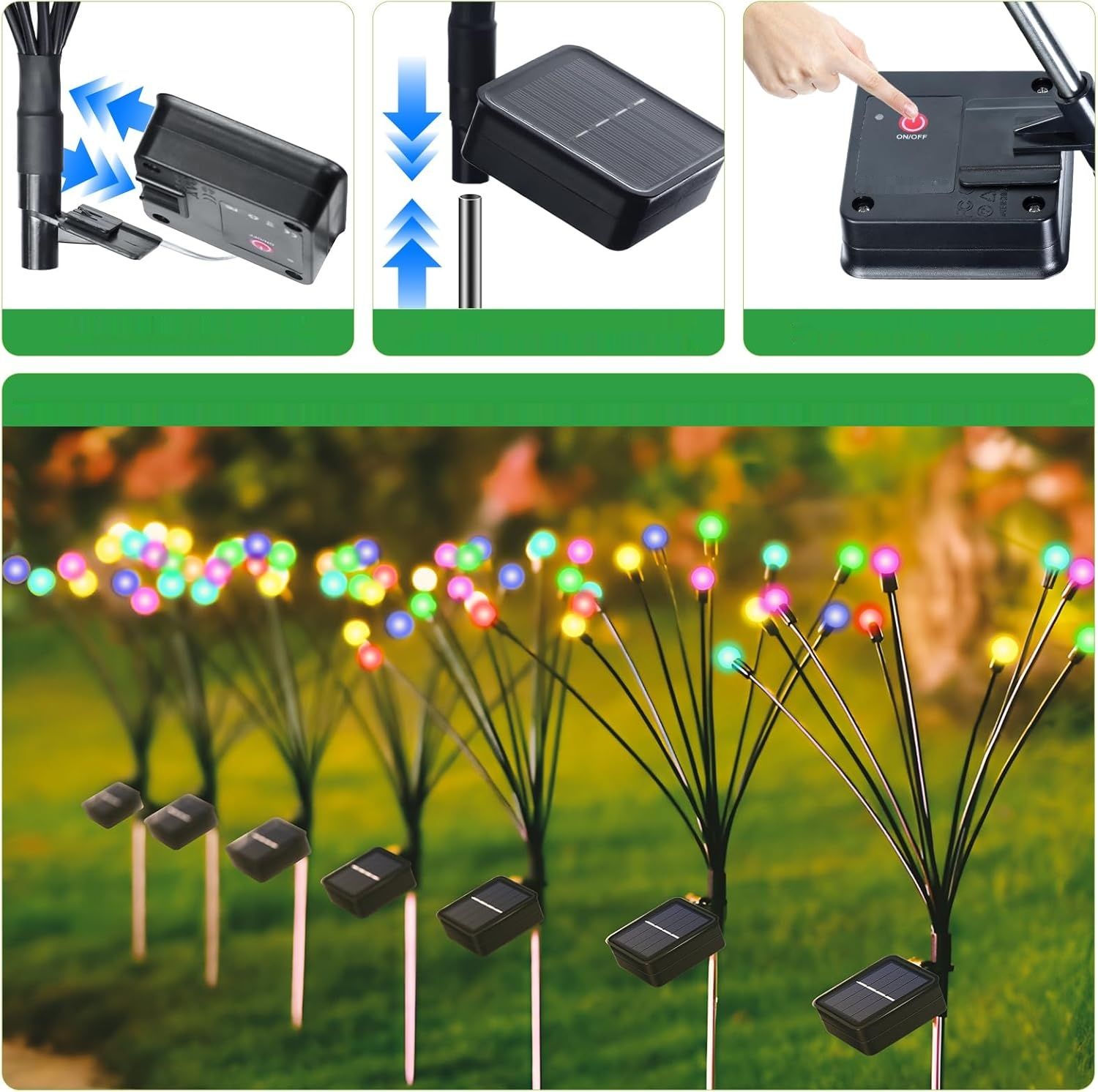 GCMacau Lampy Solarne Zewnętrzne, 40 LED, IP65, Wielokolorowe (3 Sztuki)