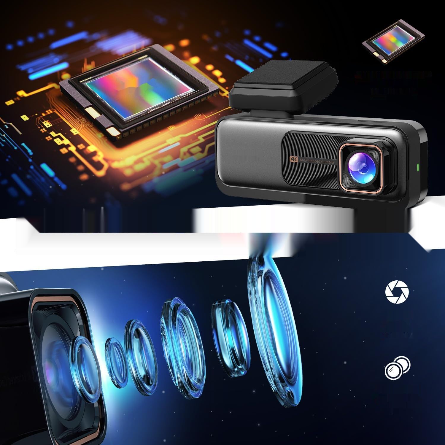 BOTSLAB Kamera Samochodowa Przednia Tylna 4K Dash Cam GPS z WiFi
