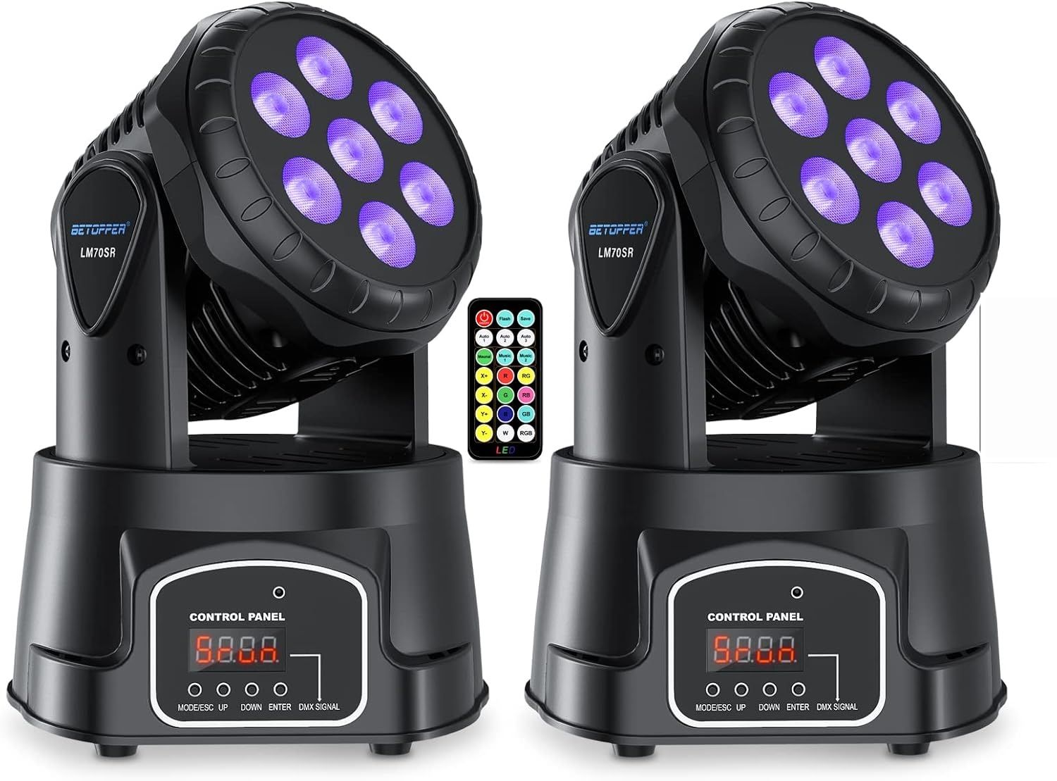 BETOPPER Moving Head oświetlenie dyskotekowe z pilotem zdalnego sterowania, 7 x 8 W, RGBW LED, światło dyskotekowe z DMX, punktowe, stroboskopowe, oświetlenie sceniczne, oświetlenie imprezowe, do klub